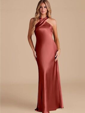 Azazie Doretta - terracotta, metallic satin fabric